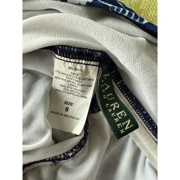 Lauren Ralph Lauren Floral Navy Blue White Halter Tie One Piece Swimsuit Size 8 - Picture 3 of 4